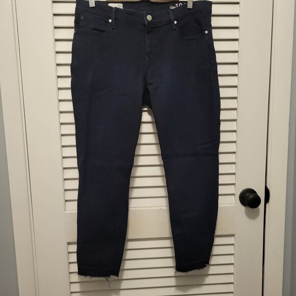 Gap 1969 Women's Legging Jean 32 Petite Dark Wash Skinny Ankle Raw Hem Stretch - Picture 1 of 5